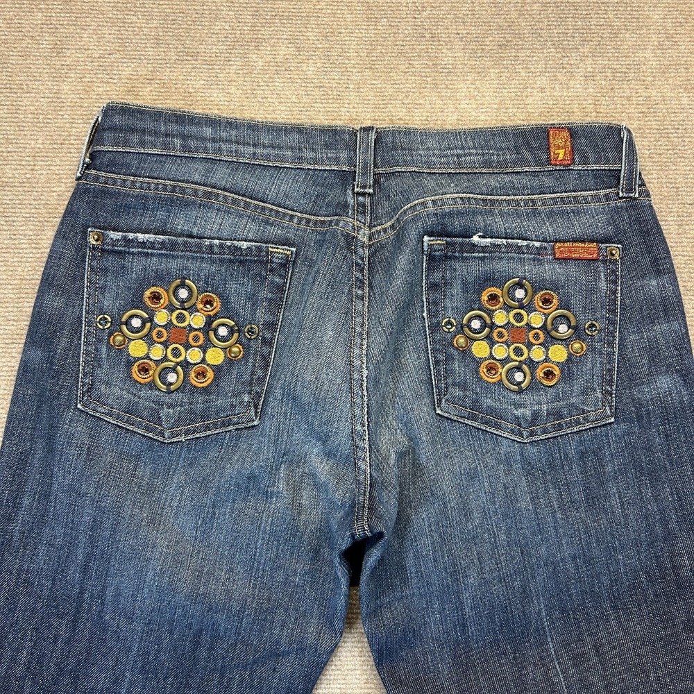 7 for all Mankind Bootcut Jeans Women's 30 Blue Medallion Pocket Stretch 32"x31"